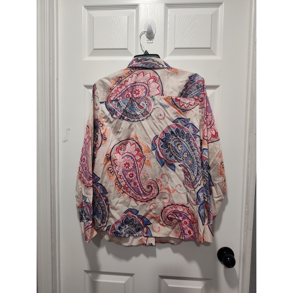 Chico's Shirt Size 3 XL/16 Pink Paisley Print No Iron Boxy Cotton Chintz Career - Picture 2 of 11